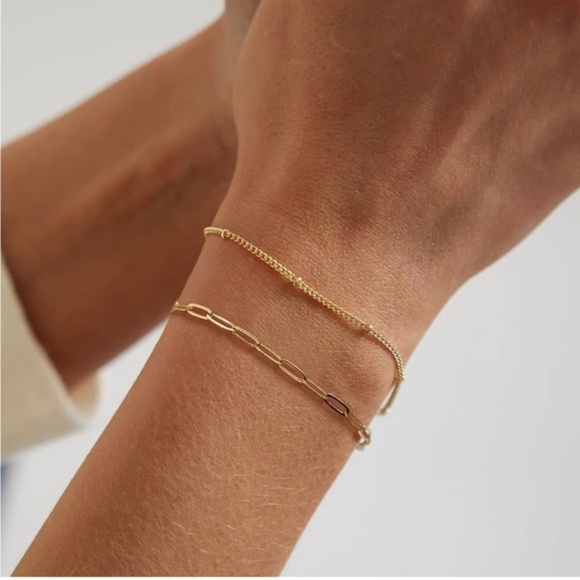 Gold 14k Gold Plated 2pc Paperclip Bracelet Set - Picture 2 of 2